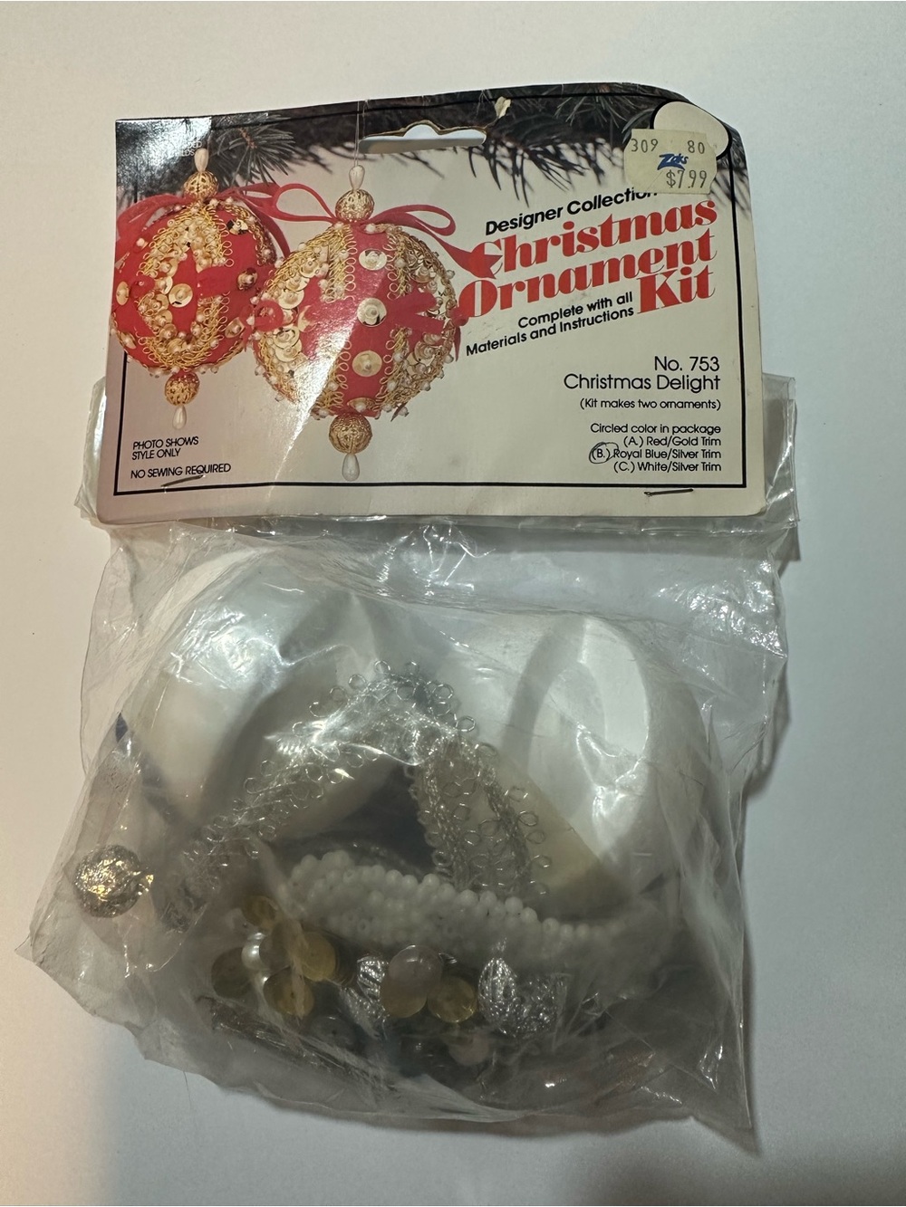 Vtg 80s THL Christmas Delight #753 Ornament Kit Blue Silver Sequins Beads